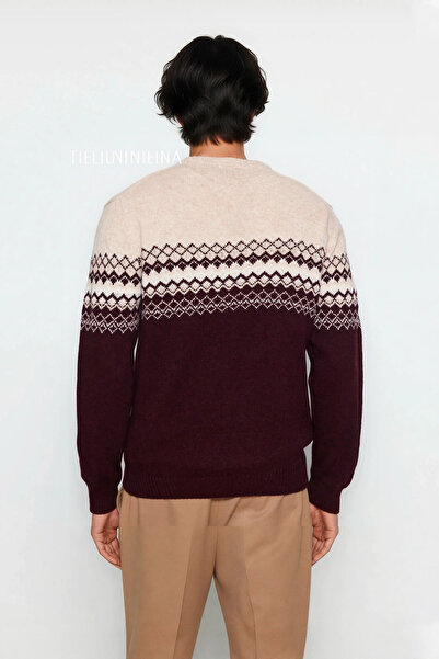 PayBuy Men's Fitted Ethnic Patterned Crew Neck Knit Sweater Ideal for Winter Days a Stylish and Comfortable One