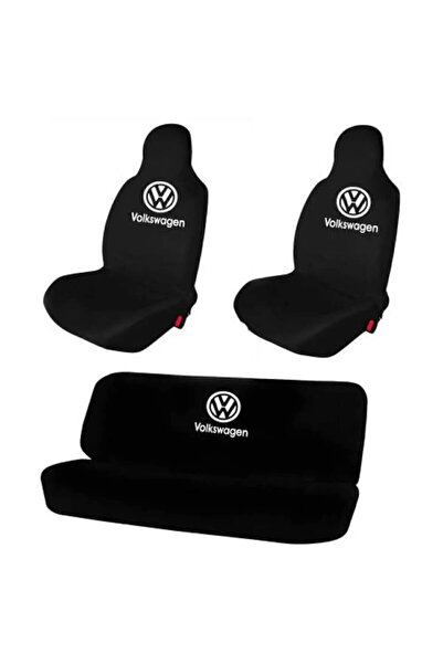 Volkswagen Polo Oto Koltuk Kılıfı Koruyucu Logo Baskılı Penye Servis Kılıfı Siyah