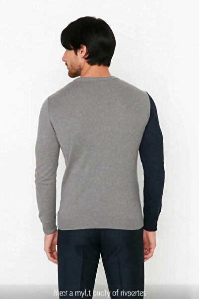 PayBuy Fitted Fit Crew Neck Color Block Long Sleeve Basic Textured Knit Sweater for Men Good Quality