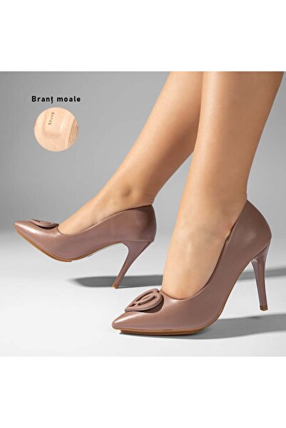 Modlet.ro Women's nude stiletto heel shoes with metallic details MOD10959