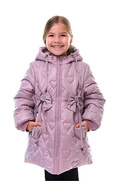 SOLLUXE DAMARIS - Winter jacket for girls, with hood and decorative lilac bows, 128