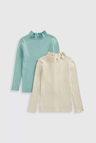 MOTHERCARE قمصان مضلعة باللون الكريمي والأزرق - عبوة من قطعتين