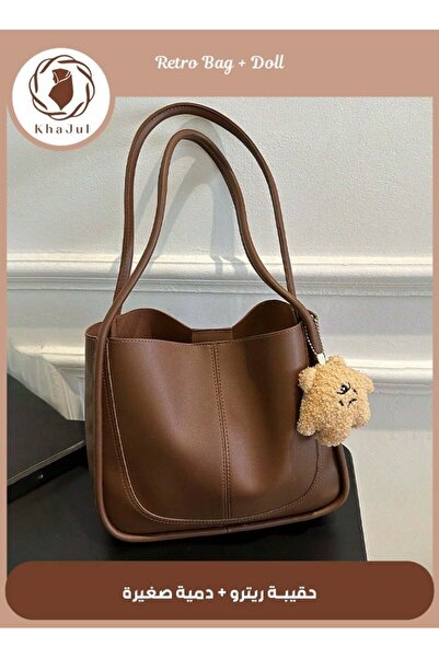 KHAJUL حقيبة كتف ريترو كبيرة السعة مع قلادة صغيرة، حقيبة توت كاجوال تناسب جمي...