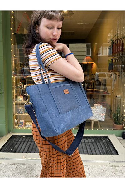 Atelier Lapina Lacivert Fil Ailesi / Fermuarlı, Çapraz Askılı, Mumlu Kanvas K...