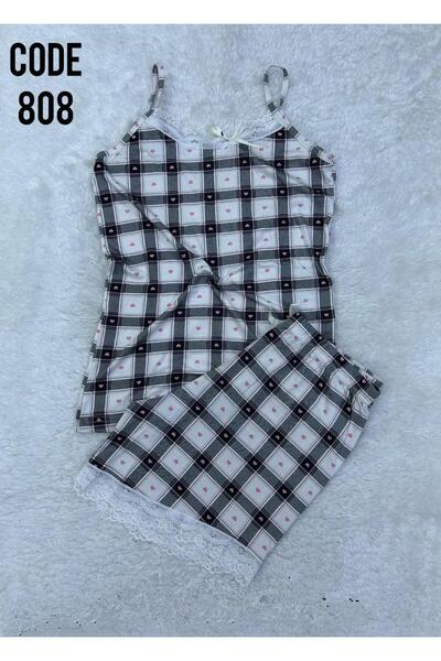 VAJESTO Γυναικείο σετ πιτζάμα με λευκό γκρι σορτς με κορδόνια, νυχτικό με δαν...