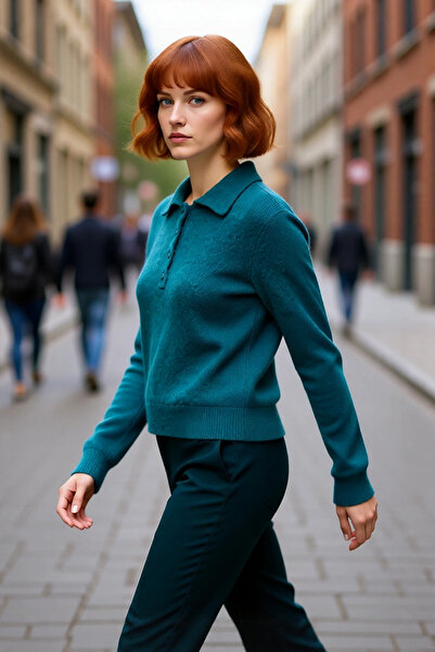 PayBuy Tricotaj cu guler polo pentru femei, cu croiala obișnuită, design spec...