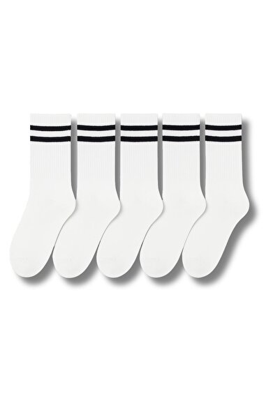 LYKOS Erkek Beyaz Çift Çizgili Soket Çorap 5’li Paket