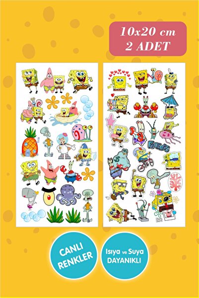 Piksel Grafik Sünger Bob 2'li Çıkartma Sticker Seti - Kalem, Laptop Defter Su...