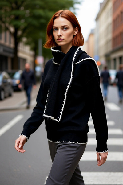 PayBuy Pulover tricotat cu guler înalt pentru femei, cu detaliu de șal, cu croială oversize, ideal pentru zilele de iarnă, oferă eleganță, calitate bună