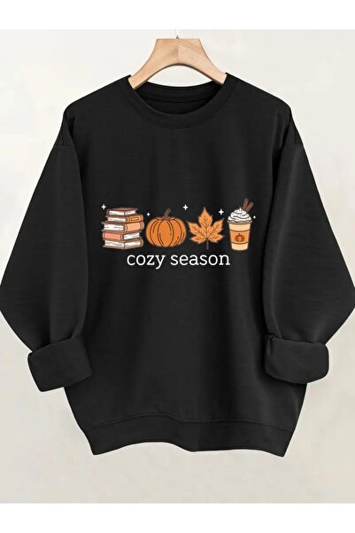 CLASİVA سويت شيرت كبير الحجم بتصميم خاص مطبوع للجنسين برقبة دائرية ومريح للموسم