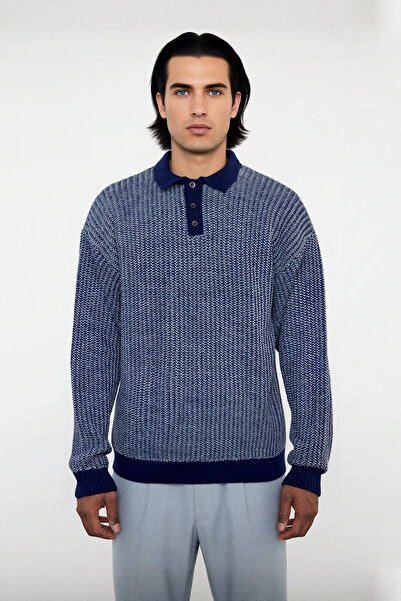 PayBuy Men's Regular Fit Polo Neck Textured Patterned Long Sleeve Acrylic Knitwear Sweater Ideal for Winter Days