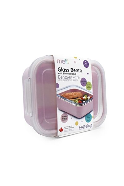 Melii Γυάλινο δοχείο 740ml με ροζ αντιολισθητικό κάλυμμα σιλικόνης