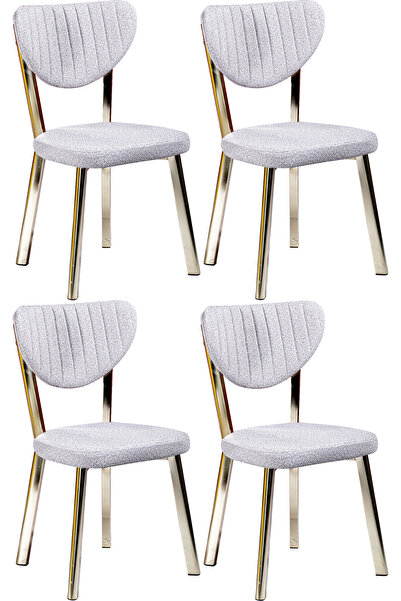 Puklife 4 Adet Ecrin Mutfak/ Salon/ Balkon Sandalyesi Gold Renk Metal Ayak Pu...
