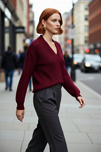 PayBuy Tricotaj pentru femei din acril cu decolteu în V ajurat, pulover confo...