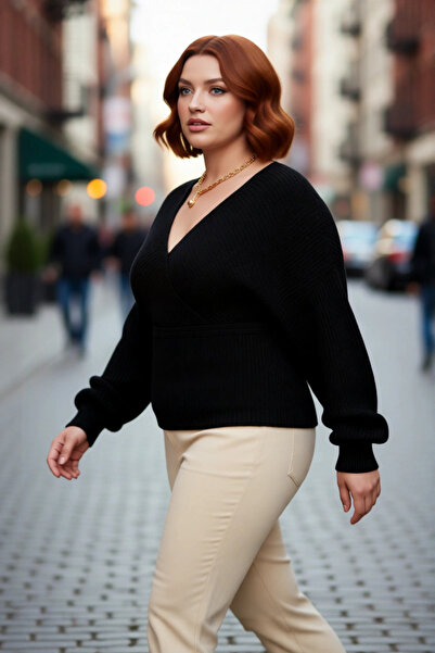 PayBuy سترة نسائية بياقة على شكل V وأكمام خفاشية مفتوحة من الخلف، تريكو مسطح ...