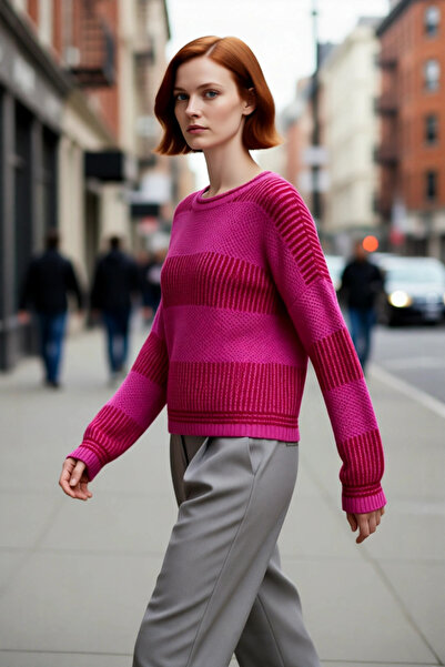 PayBuy Дамски пуловер с дълъг ръкав от пике, с големи размери, с цветен блок ...