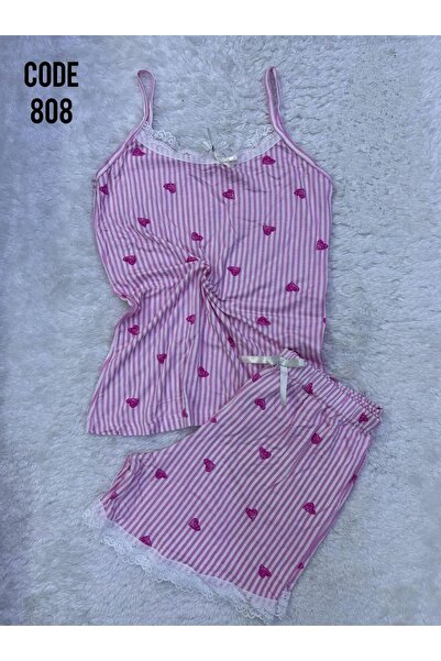 VAJESTO طقم بيجامة نسائي وردي اللون مع شورت بحمالات، ملابس نوم مزينة بالدانتي...