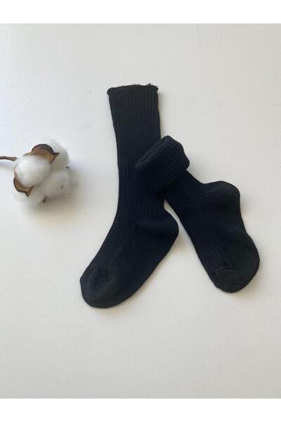 KEY KIDS Черни ребристи чорапи до коляното