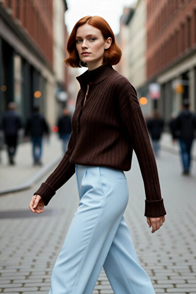 PayBuy Pulover de tricotat cu guler înalt, cu mâneci joase, cu croială oversi...