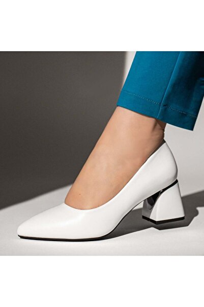 Modlet.ro Women's white block heel shoes MOD13100