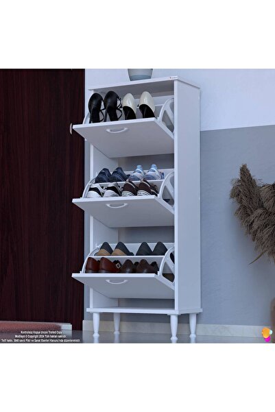 Lina Vella Home Asma Kapı Önü 52x127x26 cm 3 Düşer Kapak 6 Göz Bölmeli Ayakkabılık