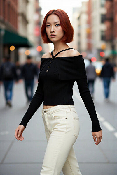 PayBuy Pulover de tricotat cu guler Carmen pentru femei, cu mâneci lungi, car...