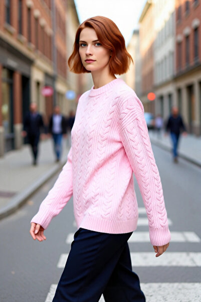 PayBuy Tricotaj pentru femei, oversize, cu model de împletitură groasă, cu gâ...