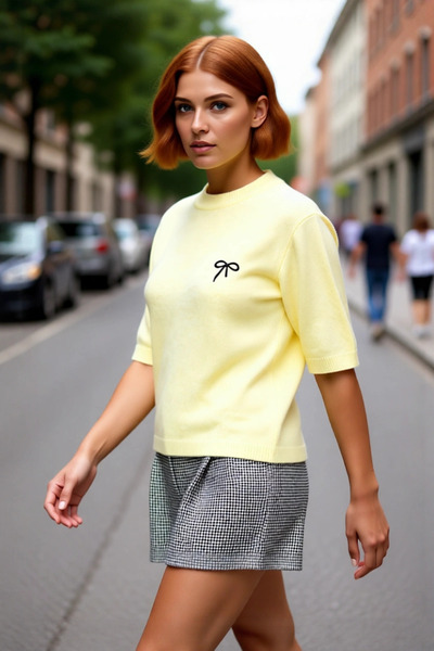 PayBuy Pulover de tricotat pentru femei, cu broderie de cireșe, cu gâtul rotu...