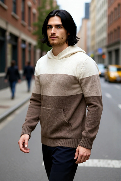 PayBuy Men's Hooded Regular Fit Color Block Kangaroo Pocket Long Sleeve Knit Sweater Special for Your Daily Style