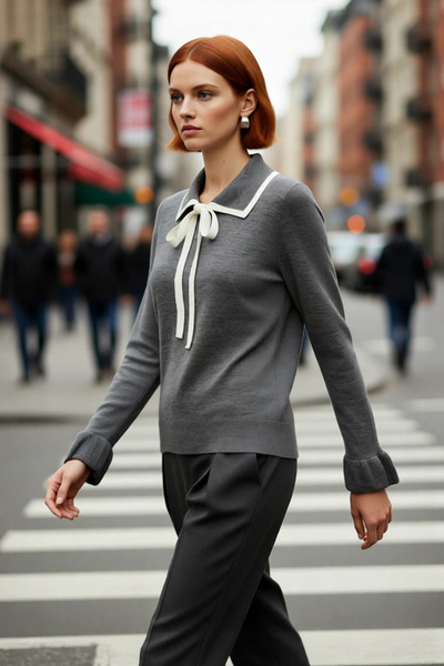 PayBuy Tricotaj cu șireturi pentru femei, cu guler polo, cu mâneci lungi, ofe...