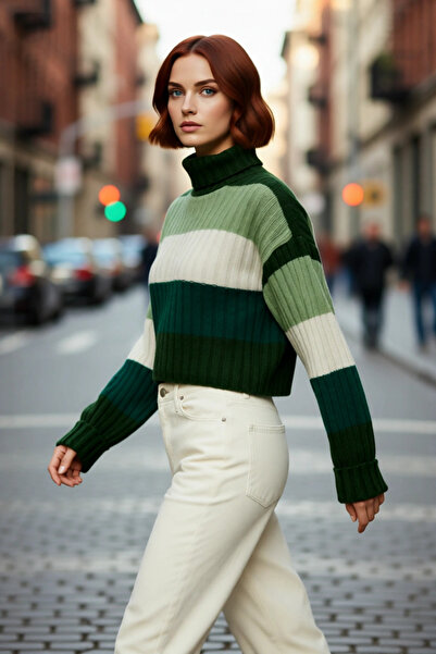 PayBuy Women's Turtleneck Color Block Super Crop Low Armhole Ribbed Knit Sweater Ideal for Cold Weather