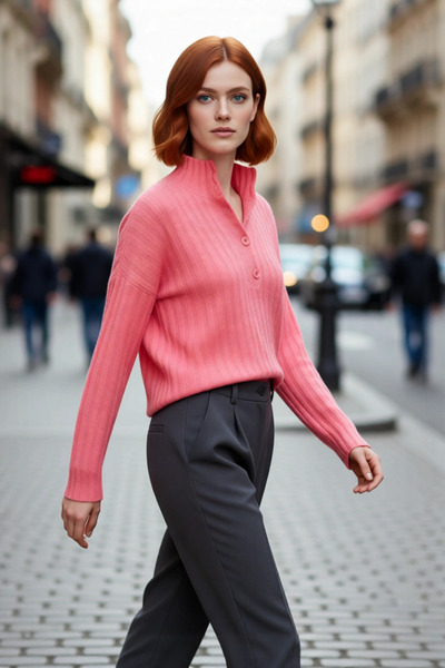 PayBuy Pulover de tricotat cu guler înalt, cu mâneci joase, cu croială oversi...