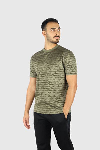 Emporio Armani Men's Regular Fit Logo Emboss Pattern Round Neck Short Sleeve Green T-Shirt Em002957 Af10017-F7