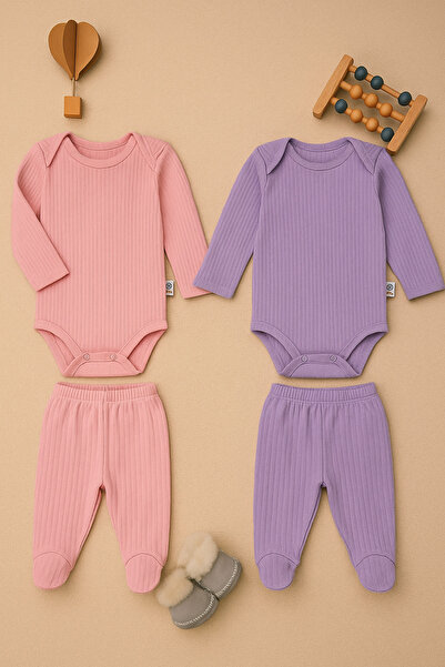 Mai Perla Kız Bebek Organik Pamuklu Zıbın Body ve Patikli Alt 6 Parça 3’lü Set Bebek Takımı 0-9 Ay