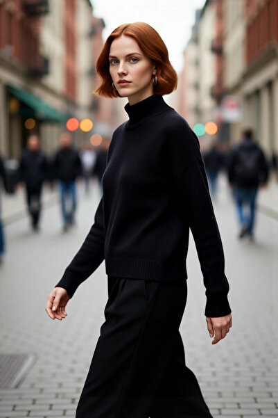 PayBuy Pulover de tricotat oversize gri pentru femei, cu guler înalt, cu deta...