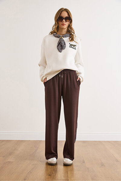 Olalook Kadın Kahverengi Yanı Biyeli Dökümlü Cupra Modal Eşofman Altı EŞF-00000084