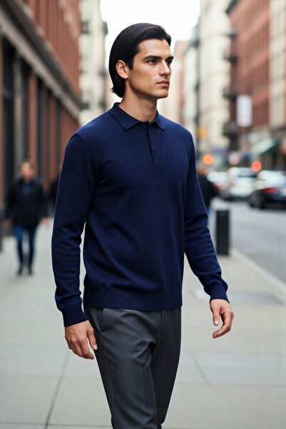 PayBuy Ανδρικό πλεκτό πουλόβερ με κανονική εφαρμογή και ίσιο γιακά πόλο, ειδι...