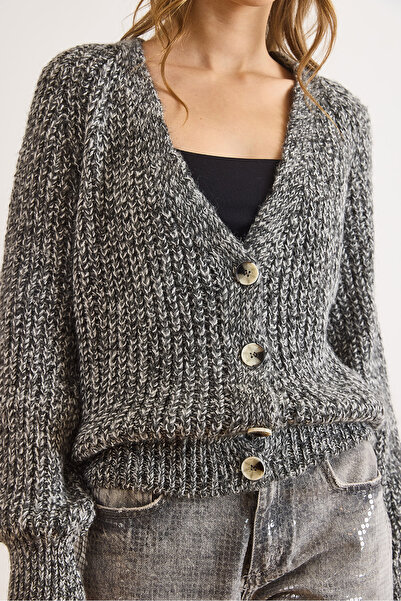 Olalook Women's Black Soft Textured Knit Cardigan Hrk-19000431