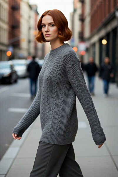 PayBuy Γυναικείο πλεκτό πουλόβερ με χοντρό μοτίβο με λαιμόκοψη με χαμηλά μανί...