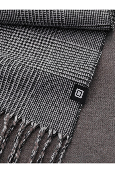 OMBRE Doppelseitiger Herrenschal mit Karomuster und Quasten - schwarz-weiß V1 OM-ACSF-0118