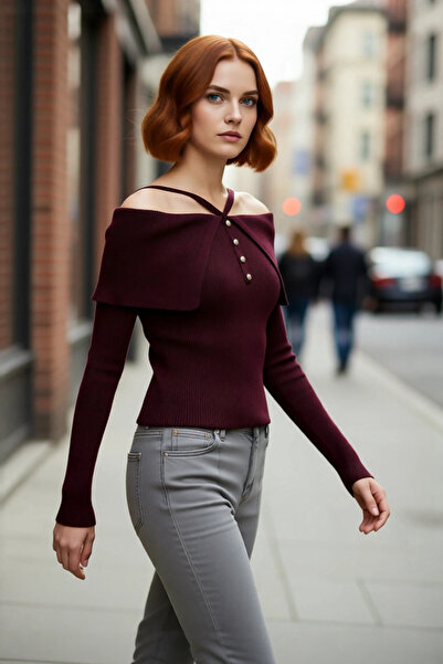 PayBuy Γυναικείο πλεκτό πουλόβερ με λαιμόκοψη Carmen, μοντέρνα κομψότητα, μακ...