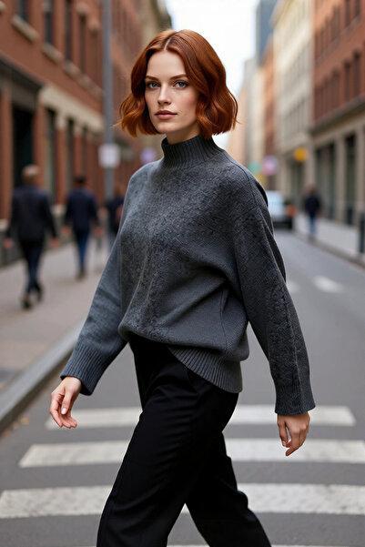 PayBuy Pulover de tricotat simplu, cu guler ridicat, oversize, pentru femei, ...