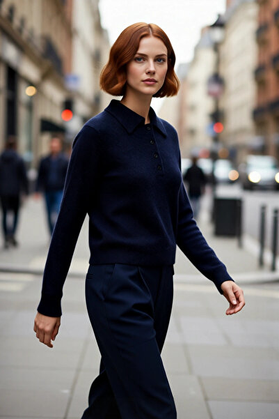 PayBuy Tricotaj cu guler polo pentru femei, cu croiala obișnuită, design spec...