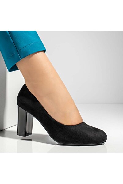 Modlet.ro Women's black suede thick-heel shoes MOD12893