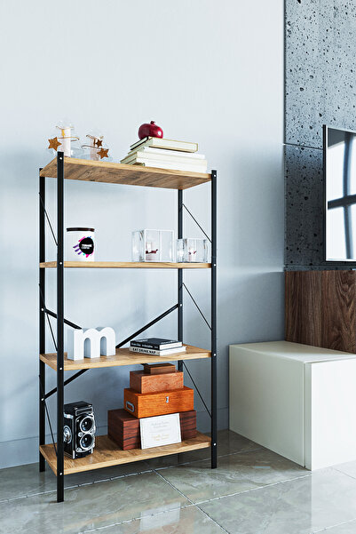 WOODENSA Metal Kitaplık 4 Raflı Çok Amaçlı Dosya Kitap Rafı Ofis Salon Raf 11...