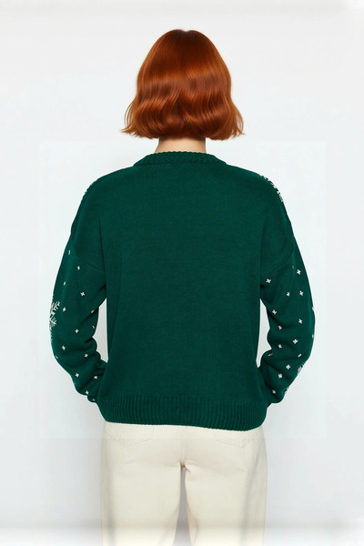 PayBuy Pulover de damă oversize cu decolteu rotund, cu tematică de Crăciun, cu model de fulgi de zăpadă și cerb, tricot din acril de calitate