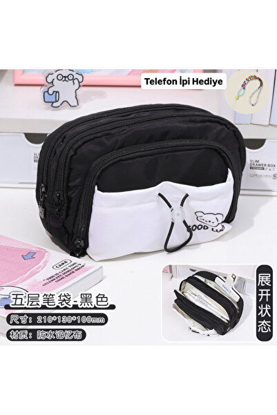 synshop Cutie pentru creion de capacitate mare, cu mai multe compartimente, de capacitate mare, importată de lux, alb-negru