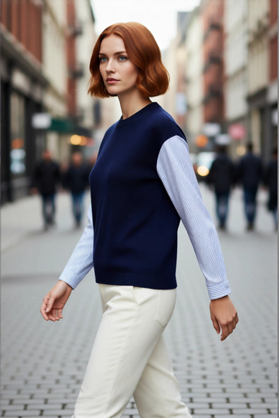 PayBuy Cămașă oversize pentru femei, cu decolteu rotund, cu blocuri de culoar...