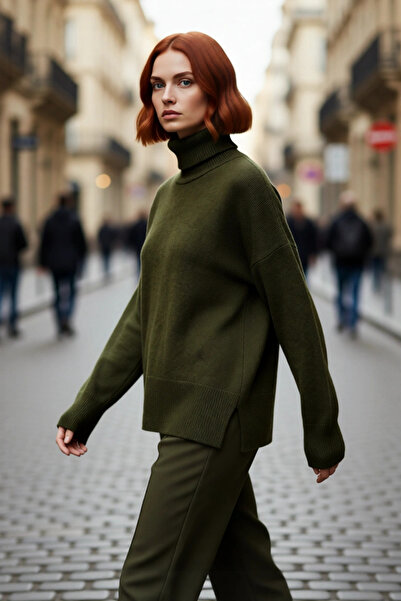 PayBuy Pulover de tricotat oversize pentru femei, cu gât roșu, cu mâneci joas...