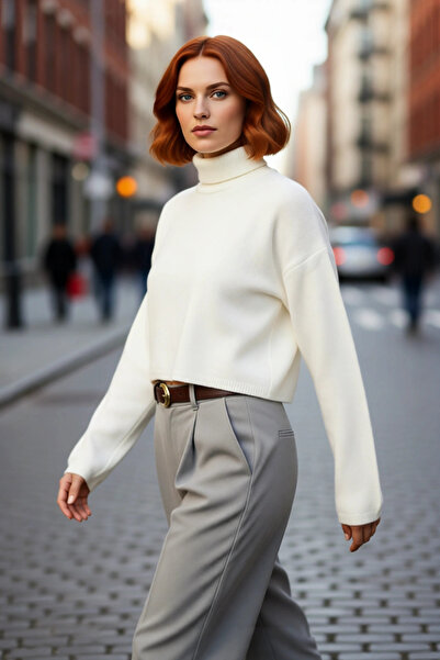 PayBuy Women's Oversized Turtleneck Low Sleeve Super Crop Knitwear Sweater Id...